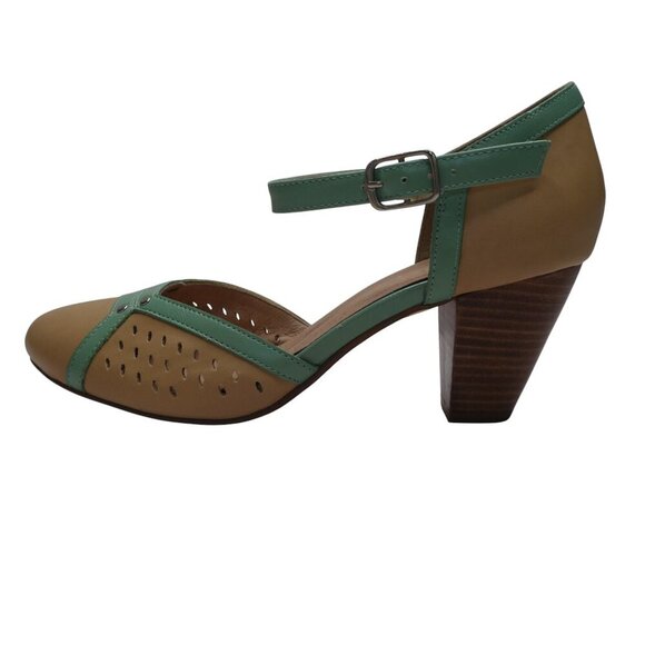 Chelsea Crew Zest Biege Green Retro Gatsby Pumps Heels Womens 39 US 8-8.5 - Picture 4 of 13